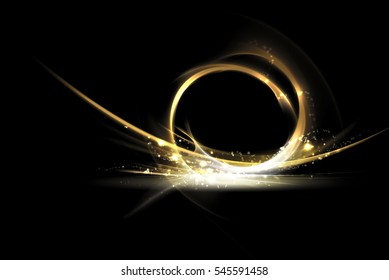 Gold Splash And Spiral Abstract Graphic With Glitter On Black Background