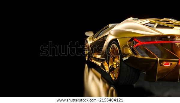 gold sports\
car on black. rear view. 3d\
render.