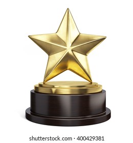 Gold Star Trophy Award Isolated On White. 3d Rendering