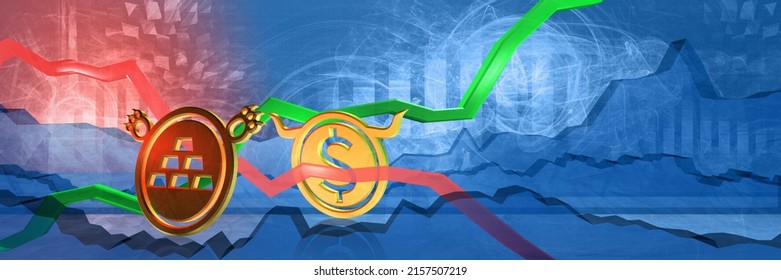 Gold Stock Prices Fall In Usd. Financial Stability In United States. Bearish Commodity Market Concept. 3d Illustration Of Cheap Asset