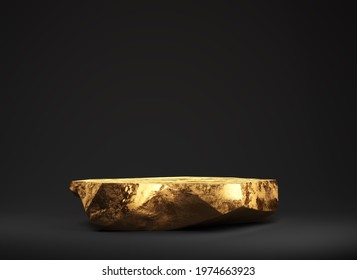 Gold Stone Podium For Display Cosmetic Product On а Black Background. Clipping Path Included, 3d Illustration