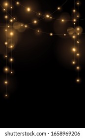 Gold String Lights On Black Background