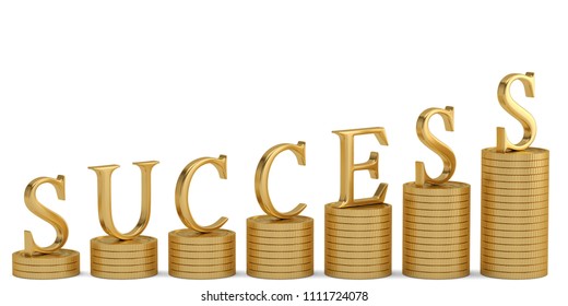 Gold Success Word Gold Coin Stacks Stock Illustration 1113009923 ...