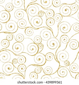 Gold Swirls Seamless Pattern On White