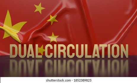 Gold Text Dual Circulation Front Chinese Flag For Business Content 3d Rendering.