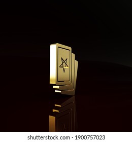 Gold Three Tarot Cards Icon Isolated On Brown Background. Magic Occult Set Of Tarot Cards. Minimalism Concept. 3d Illustration 3D Render.