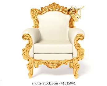 gold throne and crown on white