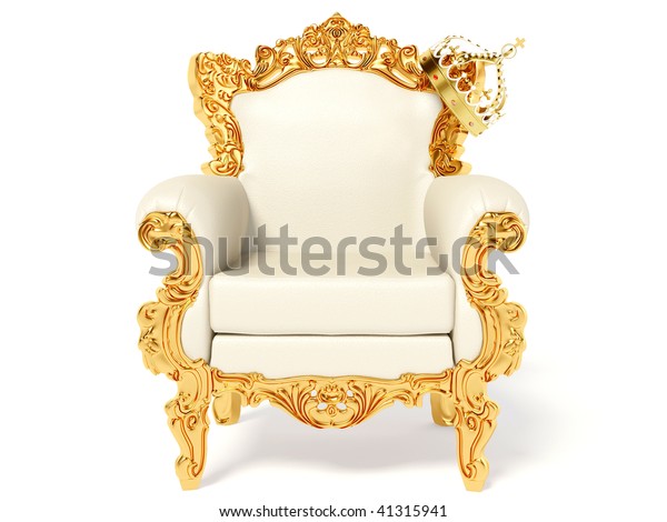 白い背景に金の玉座と冠 のイラスト素材