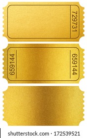 Gold tickets stubs isolated on white with clipping path included
