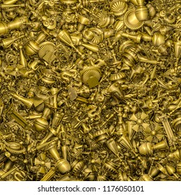 Gold Treasure Background / 3D Illustration Of Golden Treasure Trove