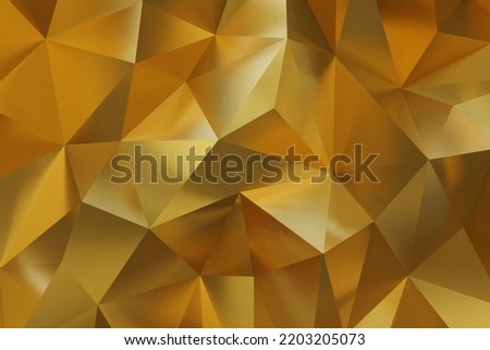 Gold triangle abstract background, matte surface, rough surface, polygon pattern, luxury background. 3D render illustration.