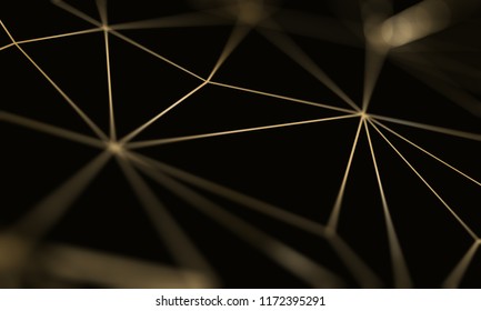 Gold Triangle Pattern Line On Black Background. Premium Luxury Geometric Pattern. Triangular Golden Light Seamless Texture