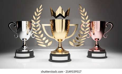 Gold Trophy Of The 1st Place, 2nd Place Got A Silver Trophy And 3rd Place Got A Bronze Trophy.,The Championship Was The Pinnacle Of Success.,competition Winner,3d Rendering