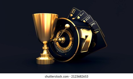 gold trophy casino slot cards poker balckjack baccarat 3d render 3d rendering illustration 