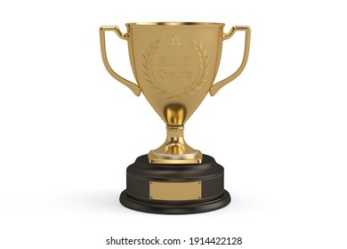 A Gold Trophy Cup Isolated On White Background. 3d Rendering