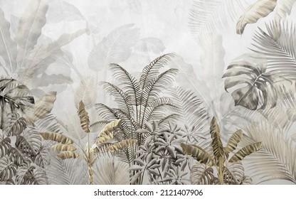 Gold Tropical Wallpaper Design - 3D Illustration
