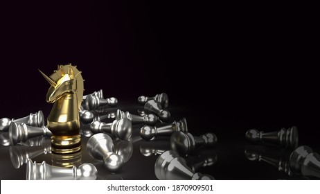 Gold Unicorn Chess For Start Up Business Content 3d Rendering
