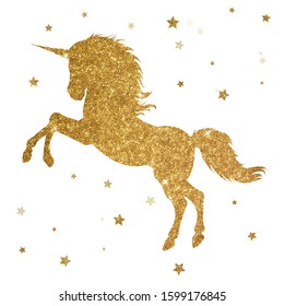 Gold Unicorn Silhouette And Stars With Gold Texture
