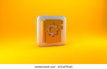 Gold User Manual Icon Isolated On Yellow Background. User Guide Book. Instruction Sign. Read Before Use. Silver Square Button. 3D Render Illustration.