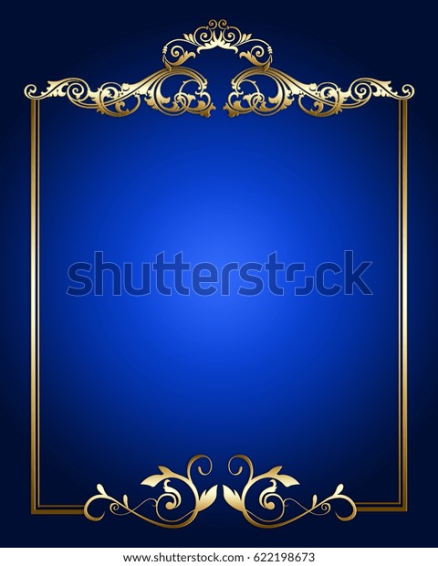 Gold Vintage Border Ornament On Blue Stock Illustration 622198673