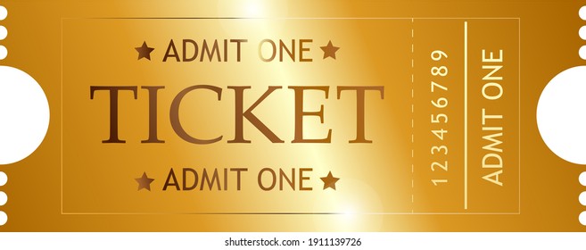 Gold Vintage Ticket Realistic Retro Cinema And Theatre Entry Presentation Party Entrance  Pass To Exhibition Entertainment Show And Movie Premium Ticket Isolated