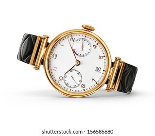 Gold Watch Isolated On A White Background