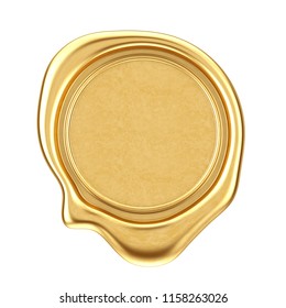 Gold Wax Seal with Blank Space for Your Design on a white background. 3d Rendering
