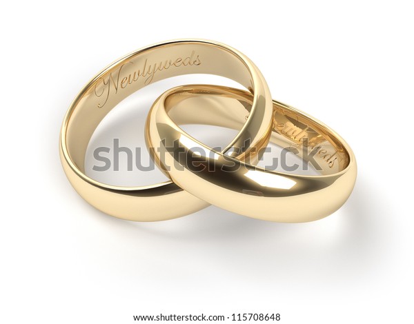 Gold Wedding Rings Engraved Text Newlyweds Stock Illustration 115708648