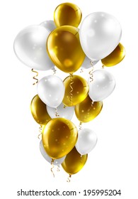 Gold And White Balloons On A White Background