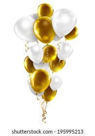 Gold And White Balloons On A White Background