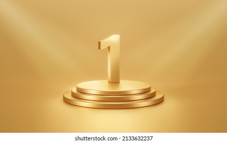 Gold Winner First Place Champion Podium Award Stage Background Of Success Best Victory Number One Symbol Competition Pedestal Or Golden Presentation 3d Stand And First Achievement Ceremony Position.