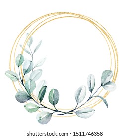 Gold Wreath Eucalyptus Watercolor Leaves Hand Stock Illustration ...