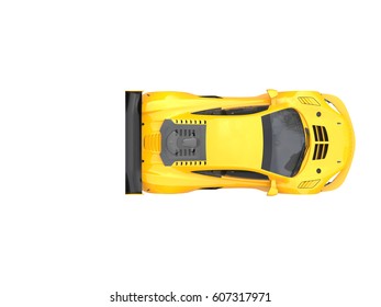 Gold Yellow Modern Sports Car - Top Down View - 3D Illustration