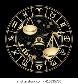 Gold Zodiac Sign Libra Stock Illustration 415835758