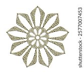 Gold-colored metal carvings in the shape of flowers are used as ornaments.