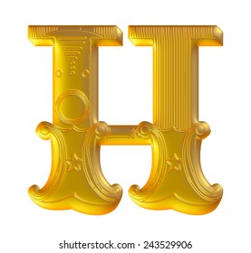 Golden 3d Alphabet H Isolated On White 