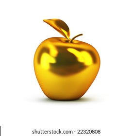 Golden 3d Apple Isolated Rendering