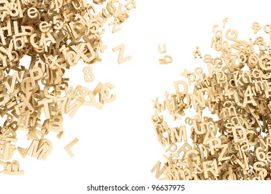 Golden 3D Block Letters And Digits On White