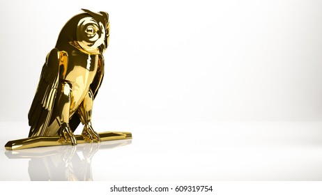 golden 3d rendering of an Owl inside a studio - Shutterstock ID 609319754