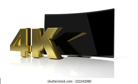 Golden 4K Symbol And Black Curved Tv Screen Isolated 