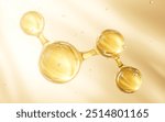 Golden abstract spheres, golden molecules, 3d rendering. 3d illustration.