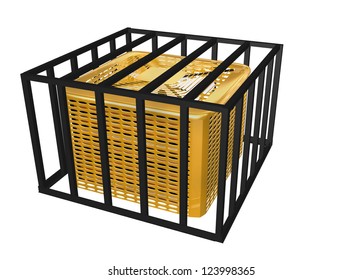 golden ac unit in protective cage to secure it from copper theft