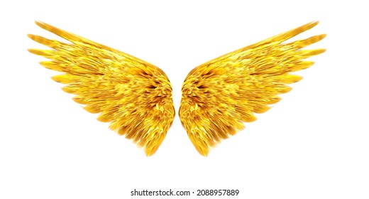 Golden Angel, Bird Wings With Isolated Background. Gold Design Element