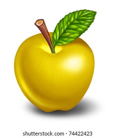 Golden Apple Fruit Symbol Representing The Award For Good Health And The Cure And Solution For Any Problem Or Challenge.