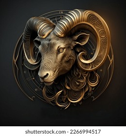 Golden Aries zodiac sign against space background. Astrology calendar. Esoteric horoscope and fortune telling concept.