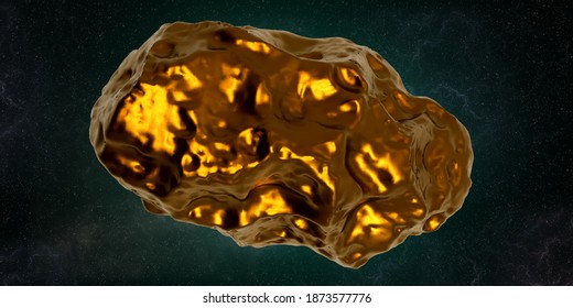 Golden Asteroid 16 Psyche In Space. Extremely Detailed High Resolution 3d Render