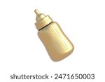 Golden baby bottle for milk isolated on white background. 3d render