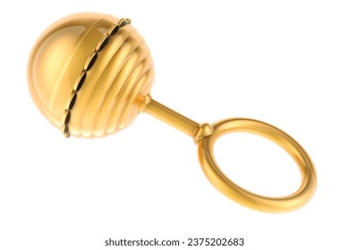 Golden Baby Rattle, 3D rendering isolated on white background