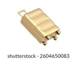 Golden bag for luggage isolated on white background. Travel suitcase. 3d render