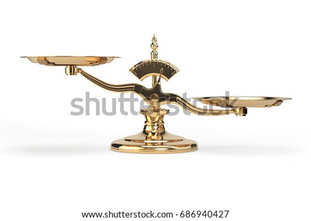 Golden balance scales isolated on white background. 3d illustration Stock foto © 